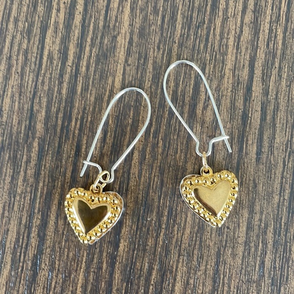 HAND CRAFTED EARRINGS Reversible Gold Silver Hearts - Picture 3 of 14